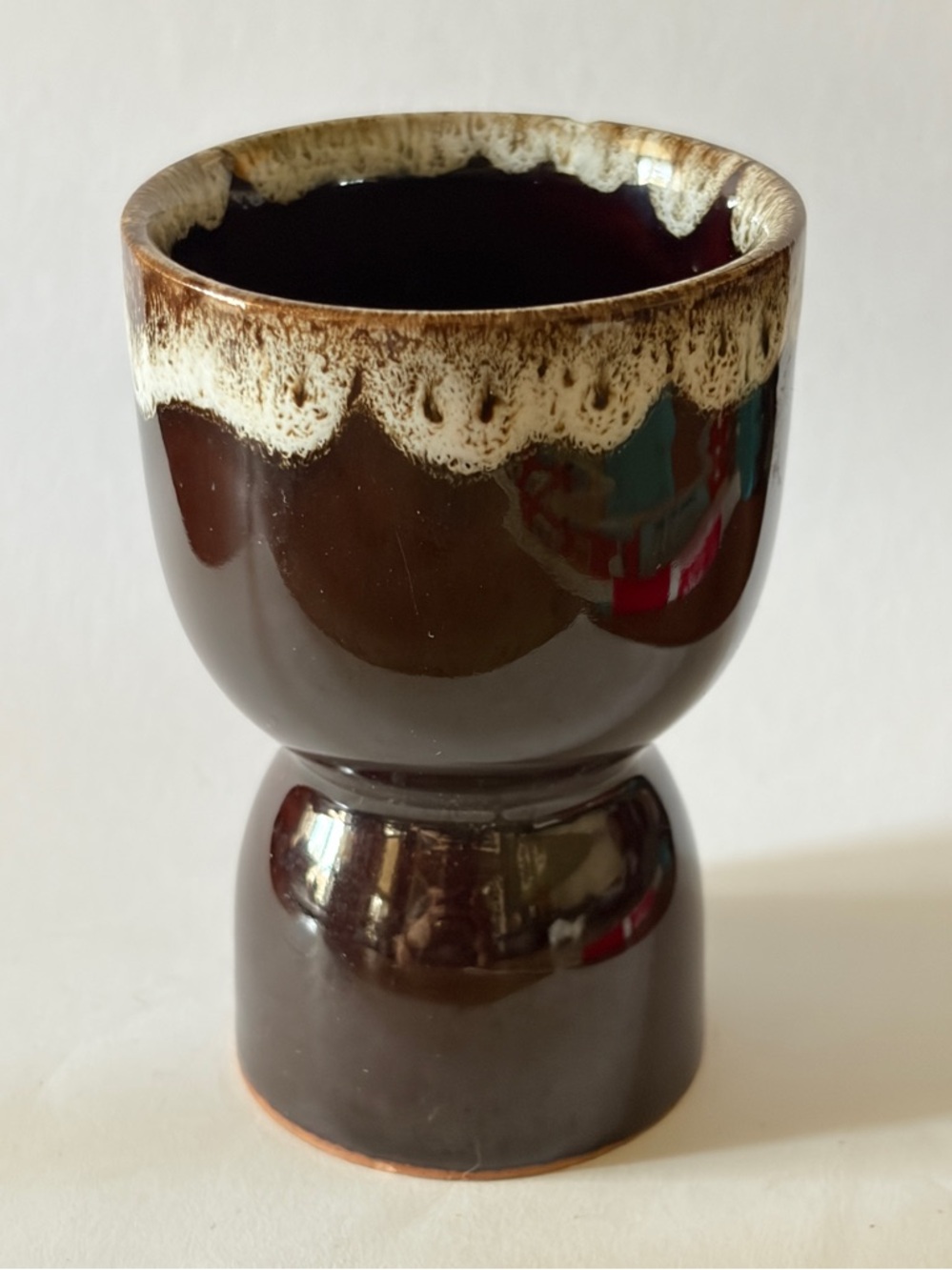 Vintage Mid Century Chocolate Brown Double Egg Cup 3 1/2”